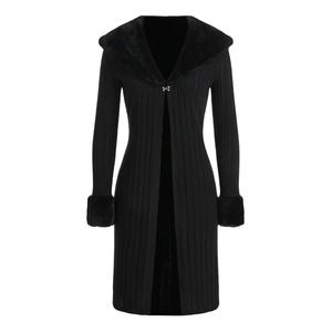 Borg Collar Fuzzy Panel Hook & Eye Front Coat-BLACK-M